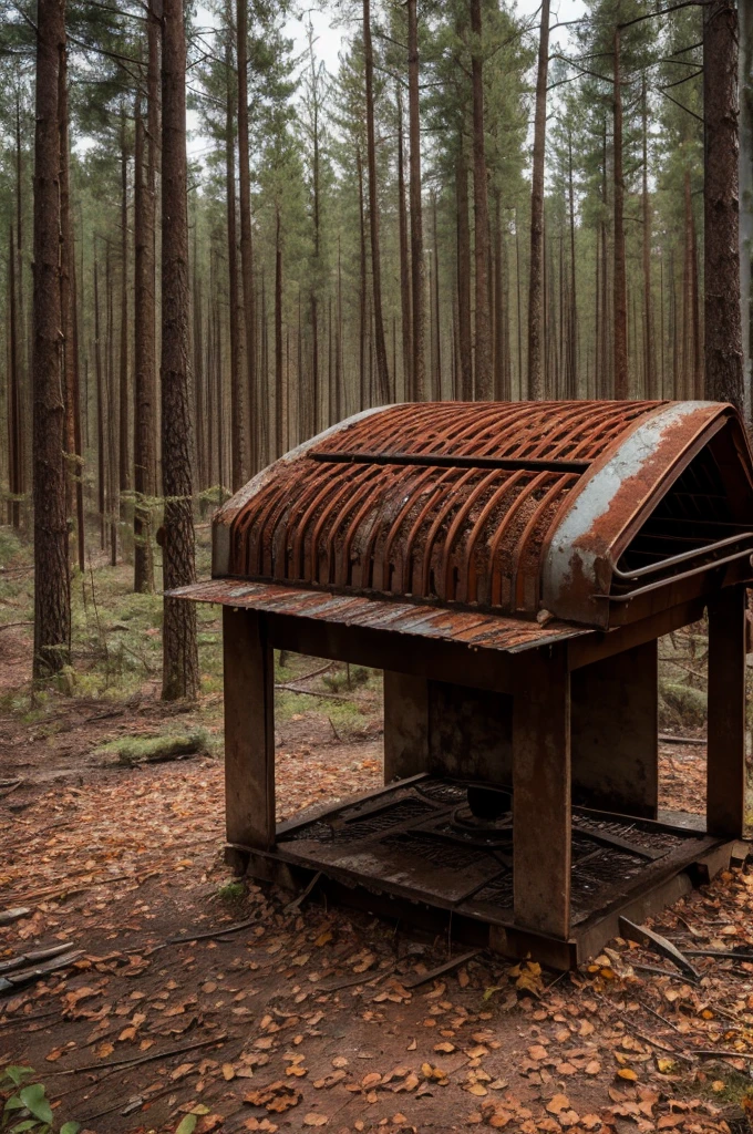A rusty ventilation grill in a desolate natural forest