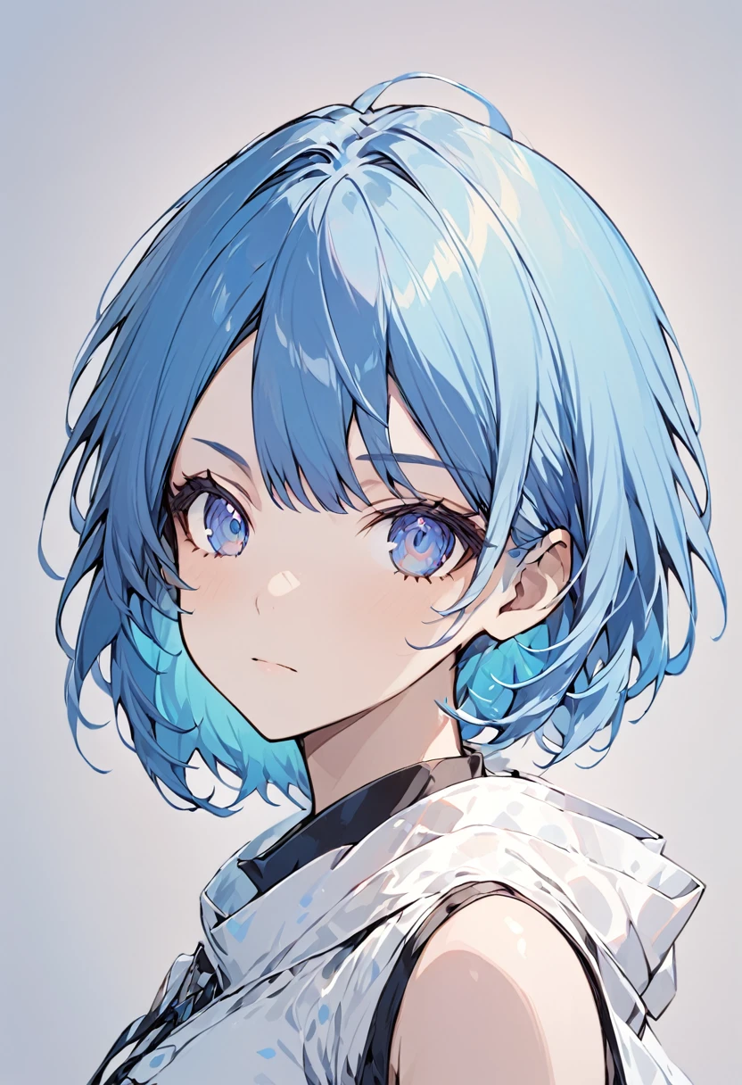 1girl, solo, looking_at_viewer, short_hair, blue_eyes, simple_background, original, blue_hair, closed_mouth, multicolored_hair, portrait
