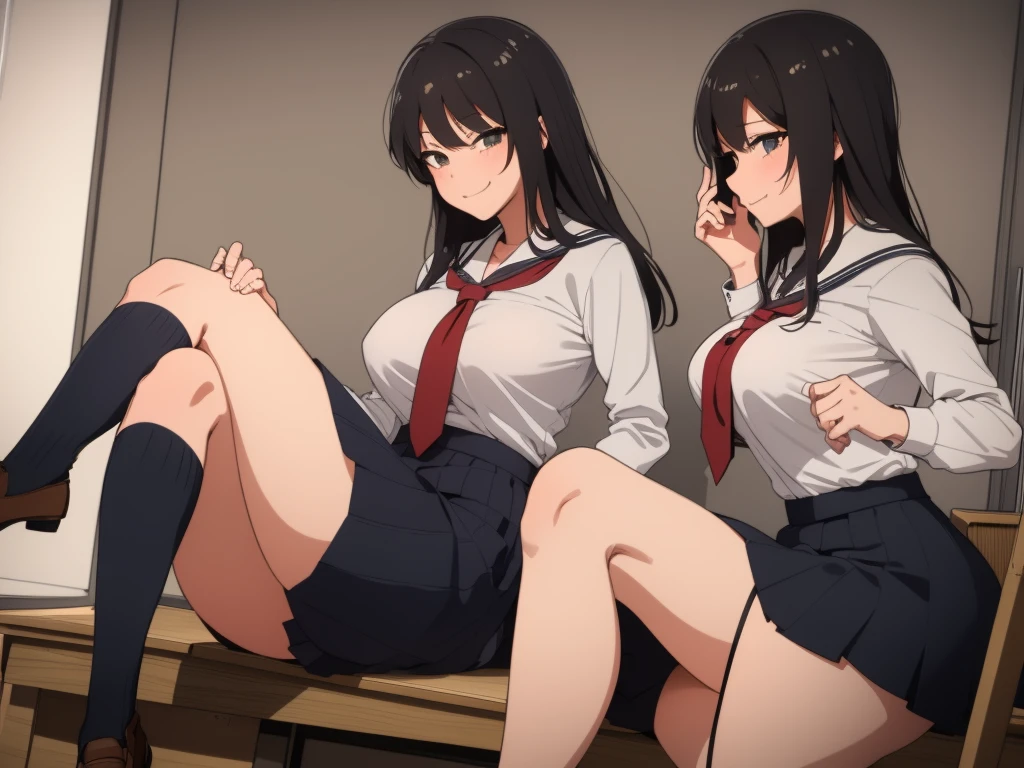 high school girl、Dressed in high 、School classroom、(???????????)、((独奏))、one girl、smirk、Crossing legs