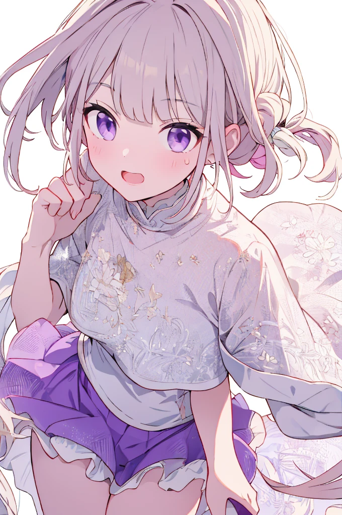 1 girl ,(from above:1.2),purple color hair、Purplish pink eyes that dreamers desire, (Blonde hair) , small stature, Colossal tits, Lori, (masutepiece:1.2, Best Quality), (finely detailed beautiful eye: 1.2), (beautifull detailed face), (Best Illumination, extremely delicate and beautiful), ((Cinematic Light)), Dramatic light, (Pale white background:1.5), Short bob hair(1:3)、Ultra Contrast、Braid a little around the ears, White long dress、only has 5 fingers、、Her pussy is visible through the white thong、Wet pants、You can see inside your underwear、full of sweat、mocking look、diaper、nffsw,Arms crossed、grab the arm、Shoot from above、The angle is as seen from below.、Best Quality、Large breastuscular pussy、Pubic hair,high-level image quality、hightquality、8K,perfect hand、5 fingers、finger pin、Perfect Finger、T back、Naked、noise cut、bullet hand、Her hair color should have been a brighter purple.The skirt part is also carefully expressed..、Purple skirt、the skirt is floating in the wind、Dark purple panties、Pubic hair majority,A scene of make cooking Carbonara Pasta in the kitchen,(with sparkling eyes and a contagious smile),open mouth, Looking at Viewer,