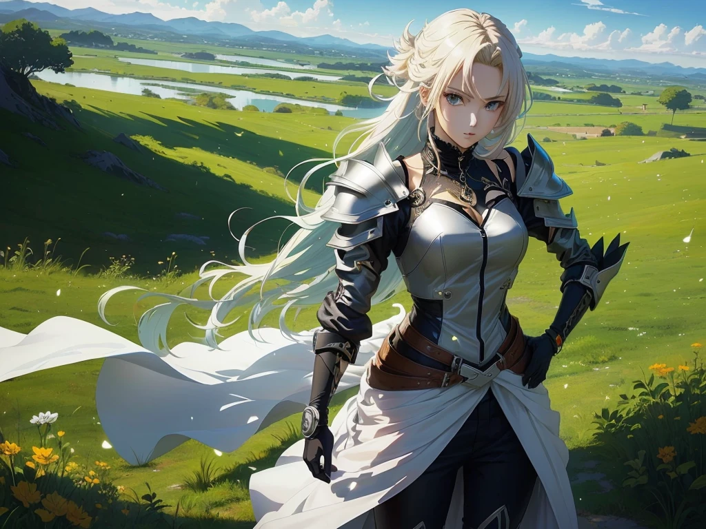 anime - image de style d&#39;une femme en armure debout dans un champ, cushart krenz art clé féminin, artgerm et atey ghailan, 2. oeuvre fantastique d&#39;anime cgi 5 d, Magnifique paladin femelle, par Krenz Cushart, d&#39;une belle femme chevalier, fille en armure, Krenz Cushart et Artgerm, art de personnage époustouflant