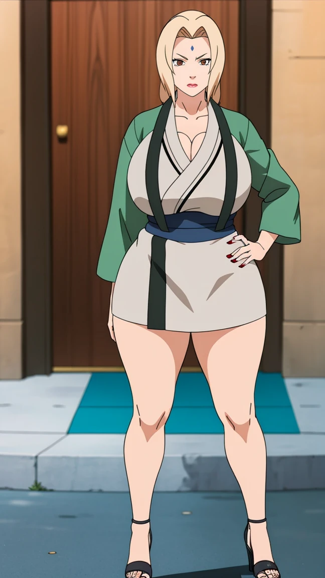 Big Breasts, Big Hips, Full Body Shot, Mature mother, Voluptuous thighs, Whole calf, Seductive mature woman, Perfect body, Plus Size Model, Sailor suit, Wearing high heels,Miniskirt Uniform, tsunade