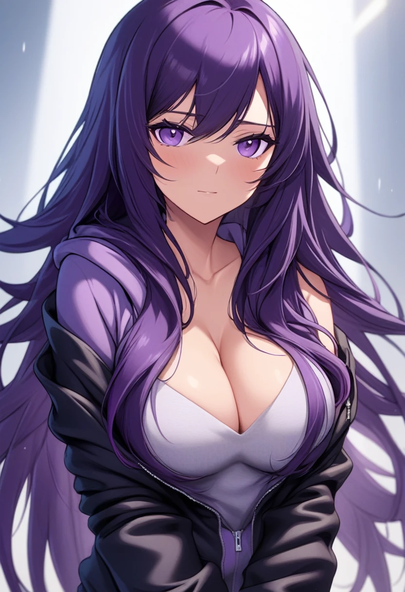 (masterpiece:1.37), best quality, (extremely detailed:1.37) woman, (mature:1.75), (adult:1.5), (very long hair:1.5), dark purple hair, purple eyes, (extremely detailed eyes:1.37), breasts stylish hoodie, jeans, (wetting herself:1.5), standing straight, full body day, daytime, glow, facing viewer, perfect composition, full body