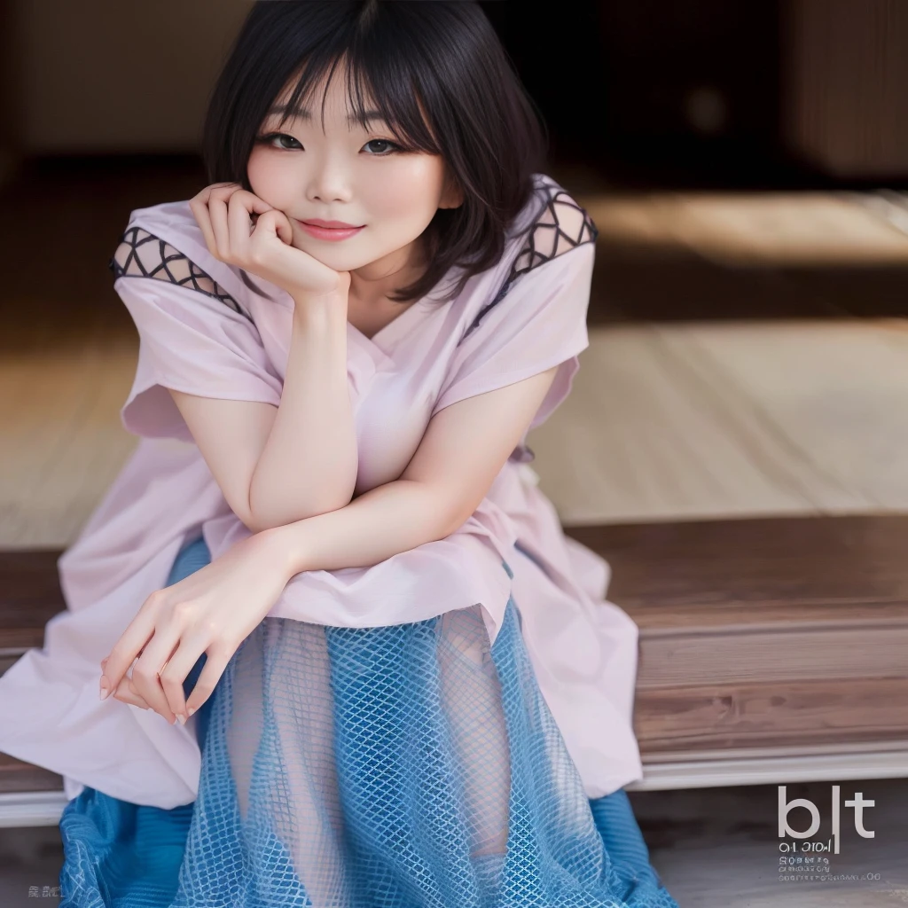 Asian woman in her fifties wearing blue 、Large Breasts