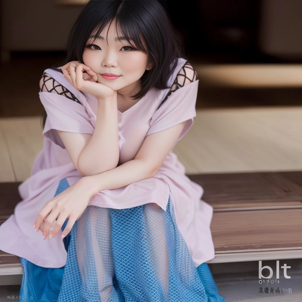 Asian woman in her fifties wearing blue underwear、Large Breasts