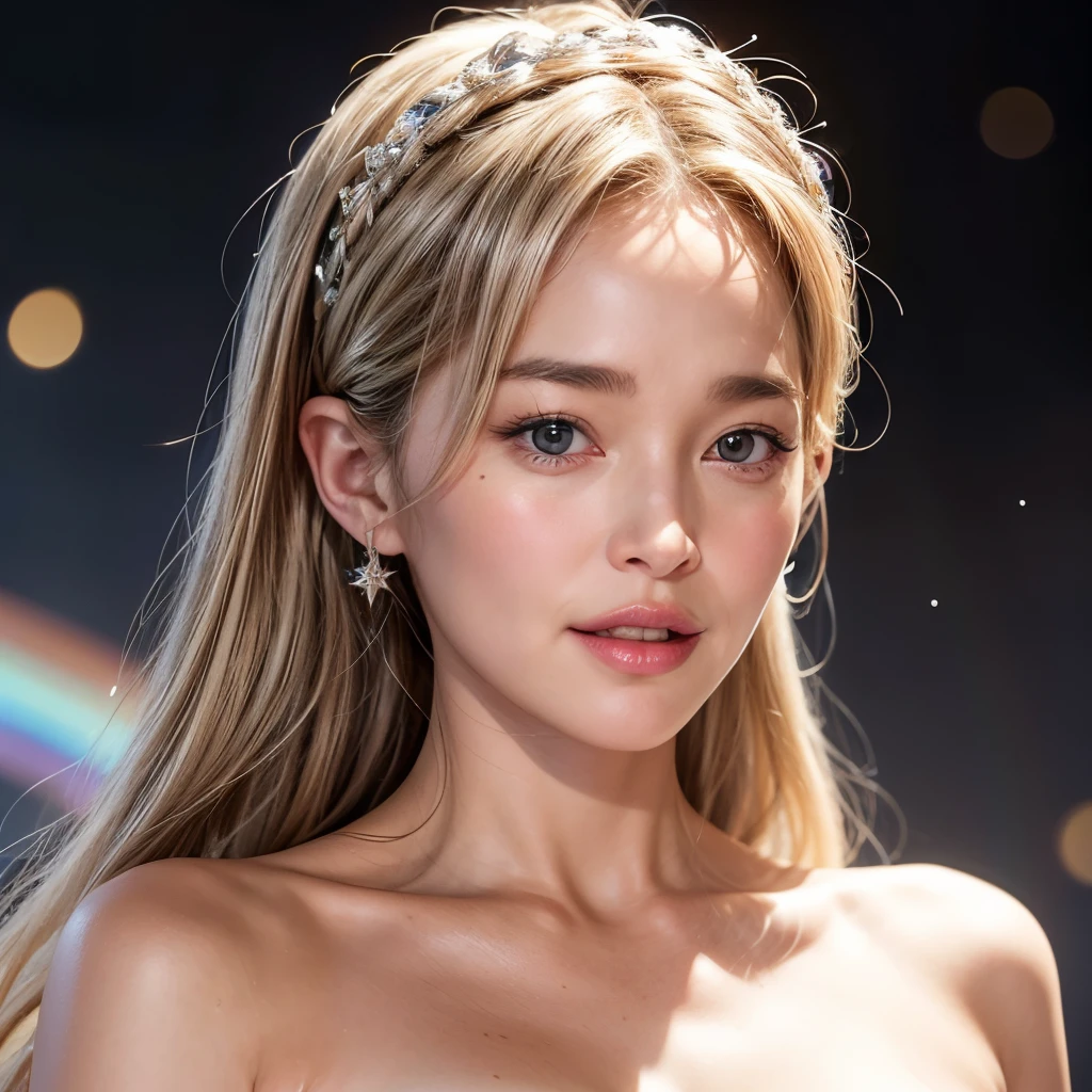 NSFW, 8k, High-level, absurd, masterpiece, best quality, primitive, very detailed CG, very detailed wallpaper, perfect lighting, Extremely detailed (((The personifying " ,Sharon Stone " as a Little Girl))), MysticSight, Tyndall effect, Tyndall scattering, Studio gray background with (many Dazzling RainbowColor particles BokeH:1.28), (RoundlyButts, ThighGap), (Exposed:0.4), (Assfocus with looking ahead), BREAK (NOGIZAKA face variations) Extremely Detailed very KAWAII face variations, perfect anatomy, Childish, captivating gaze, elaborate detailed Eyes with (sparkling highlights:1.28), long eyelashes、Glossy RED Lips with beautiful details, Coquettish tongue, Rosy cheeks, Radiant PearlSkin with clear transparency . { (Dynamic LifeLike expressions:1.4) | :d) }, (large eyes:-1) .