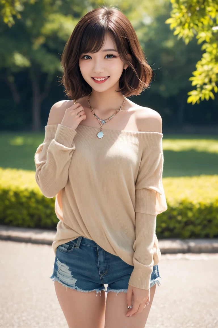 ((Highest quality、8k、masterpiece:1.3))、Detailed Background、(Night food stalls)、Young Japanese woman,(Anatomically correct body)、(Perfect Body Beauty:1.2)、Highly detailed beautiful face、Beautiful skin texture、(Cute smile)、(Well-formed eyes、Beautiful Eyes)、double eyelid、Large Breasts、Beautiful long legs、(Looking into the camera)、((White off-shoulder、White skinny pants))