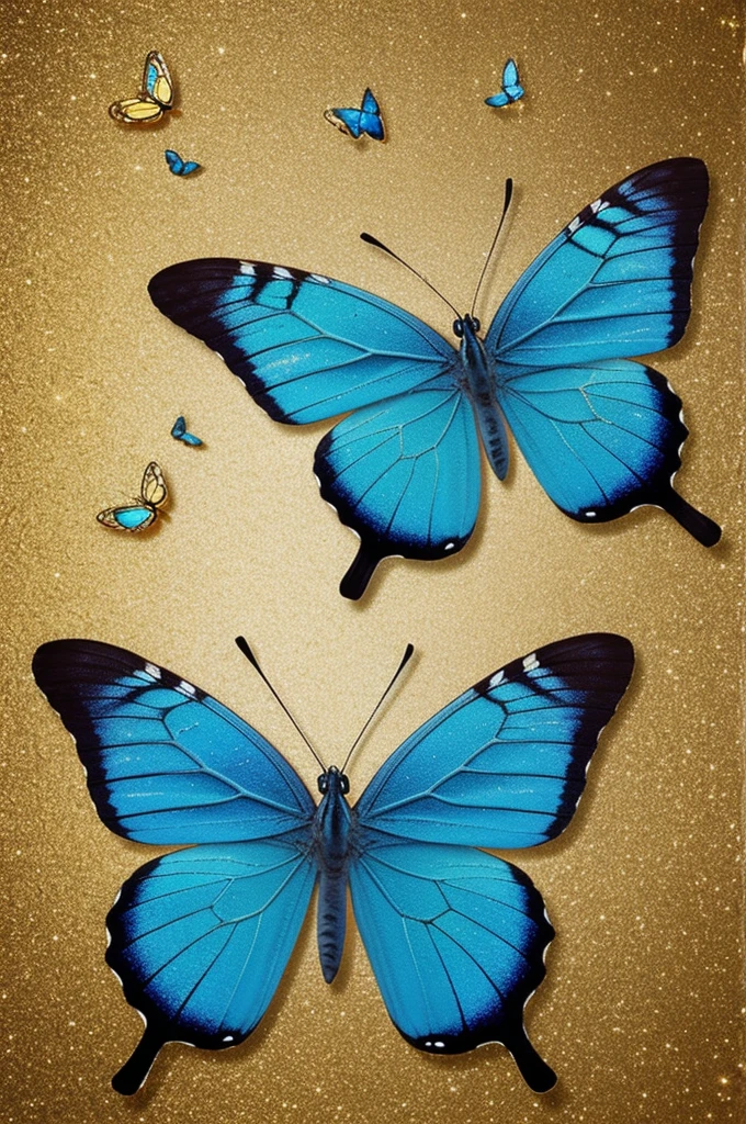 Intense blue butterfly with golden sparkles