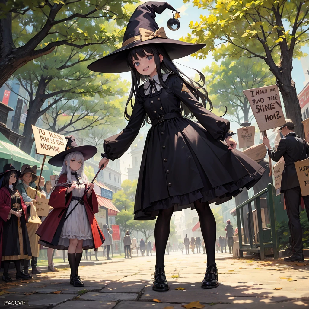 The witch and the park(Witch Hat Crowd in the background(placardhave) A sloppy smile),Crowd in the background(placard(monitor anime)have