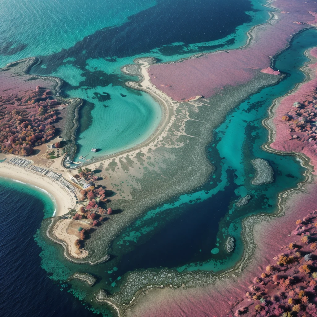 paradise island of pink, turquoise, cyan and magenta colors