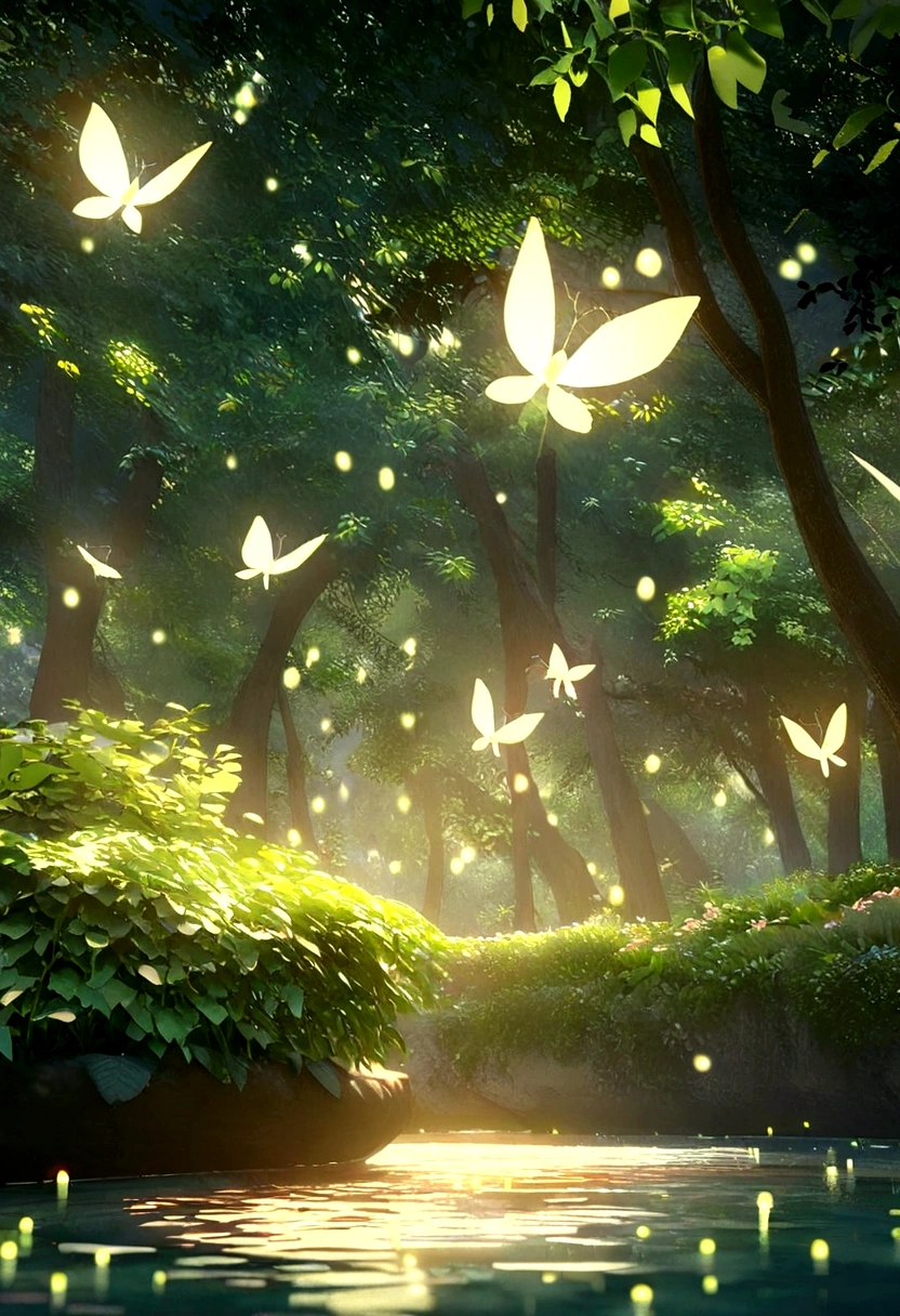 masterpiece, Highest quality, (Very detailed CG Unity 8k 壁紙), (Highest quality), (Best illustrations), (Best Shadow), forest theme with Natural elements. Beautiful and mysterious forest、Tall tree々, Quiet Stream, It is surrounded by delicate foliage and sparkling particle effects with fireflies.,, (Natural elements), (Clear Stream), (leaf), (branch), ( fire Fly), (delicate leaf), (shine), (Particle Effects). , Isometric 3D, Octane Rendering, Ray Tracing, Very detailed