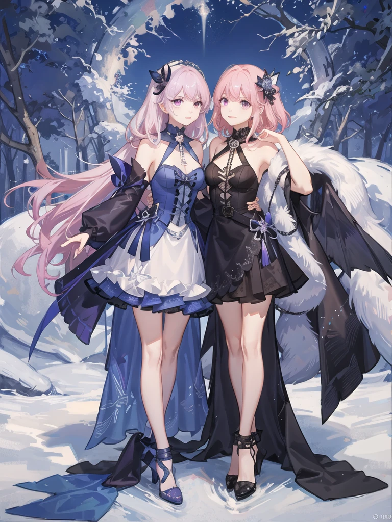 girl,full body,(detailed face:1.2), Masterpiece, fashion,black dress,, medium hair, light pink purple hair, purple pink eyes,There are wings hanging on the head.,white background,vtuber,full HD,The bat wings on the left side of the head are white.,Long hair braided in the back,Shoulder length front hair,purple highlighted hair color,There is a black choker on the neck.,full body,หน้าชัดมาก,สมบูรณ์แบบ,ลายชุดเป็นดาวสีเหลือง,ลายชุดสีเหลืองลายเงาค้างคาวที่ชายกระโปงและเสื้อ,กระโปร่งสั้นเหนือเขา,ยิ้มมีความสุข,ผู้หญิงคนเดียว,หน้าตาสดใส,ดวงตาข้างในเป็นรูปหัวใจ,ชุดไม่โป๊,แขนเสื้อพอง
