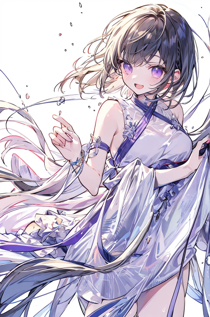 1 girl ,(from above:1.2),purple color hair、Purplish pink eyes that dreamers desire, (Blonde hair) , small stature, Colossal tits, Lori, (masutepiece:1.2, Best Quality), (finely detailed beautiful eye: 1.2), (beautifull detailed face), (Best Illumination, extremely delicate and beautiful), ((Cinematic Light)), Dramatic light, (Pale white background:1.5), Short bob hair(1:3)、Ultra Contrast、Braid a little around the ears, White long dress、only has 5 fingers、、Her pussy is visible through the white thong、Wet pants、You can see inside your underwear、full of sweat、mocking look、diaper、nffsw,Arms crossed、grab the arm、Shoot from above、The angle is as seen from below.、Best Quality、Large breastuscular pussy、Pubic hair,high-level image quality、hightquality、8K,perfect hand、5 fingers、finger pin、Perfect Finger、T back、Naked、noise cut、bullet hand、Her hair color should have been a brighter purple.The skirt part is also carefully expressed..、Purple skirt、the skirt is floating in the wind、Dark purple panties、Pubic hair majority,A scene of make cooking Carbonara Pasta in the kitchen,(with sparkling eyes and a contagious smile),open mouth, Looking at Viewer,