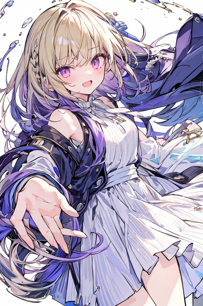 1 girl ,(from above:1.2),purple color hair、Purplish pink eyes that dreamers desire, (Blonde hair) , small stature, Colossal tits, Lori, (masutepiece:1.2, Best Quality), (finely detailed beautiful eye: 1.2), (beautifull detailed face), (Best Illumination, extremely delicate and beautiful), ((Cinematic Light)), Dramatic light, (Pale white background:1.5), Short bob hair(1:3)、Ultra Contrast、Braid a little around the ears, White long dress、only has 5 fingers、、Her pussy is visible through the white thong、Wet pants、You can see inside your underwear、full of sweat、mocking look、diaper、nffsw,Arms crossed、grab the arm、Shoot from above、The angle is as seen from below.、Best Quality、Large breastuscular pussy、Pubic hair,high-level image quality、hightquality、8K,perfect hand、5 fingers、finger pin、Perfect Finger、T back、Naked、noise cut、bullet hand、Her hair color should have been a brighter purple.The skirt part is also carefully expressed..、Purple skirt、the skirt is floating in the wind、Dark purple panties、Pubic hair majority,A scene of make cooking Carbonara Pasta in the kitchen,(with sparkling eyes and a contagious smile),open mouth, Looking at Viewer,
