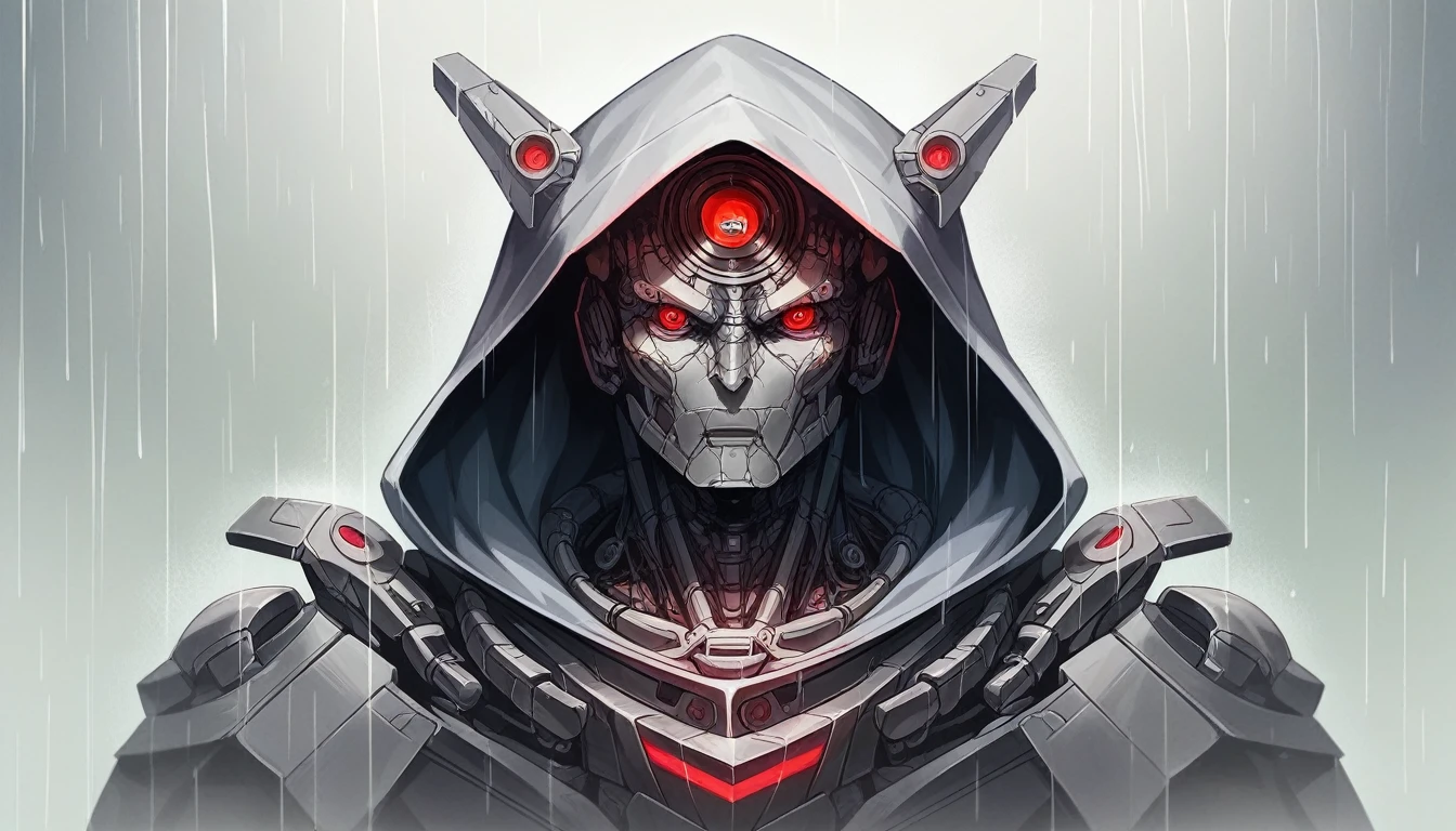 masterpiece, cyborg, The body is glamorous、, Wearing a hood, Shrouded in shadow, , Positano colours, Completely in frame, whole body, Emits electrical energy, whole body, Beautiful anime waifu style man, Ultra-detailed CG paintings, Luminism, Art by Kahn Griffith and Vadim Kashin Concept Art, 8K resolution, Fractal isometric details Bioluminescence , complicatedly detailed , Cinematic, trending on art station Isometric Centered hyper Realistic cover photo awesome full color, Grainy, Realistic, complicated, Hit definition , Cinematic, Bold, Vibrant, amazing, Super high quality model、Being pelted by rain in the dark、Controlling Lightning、Red eyes