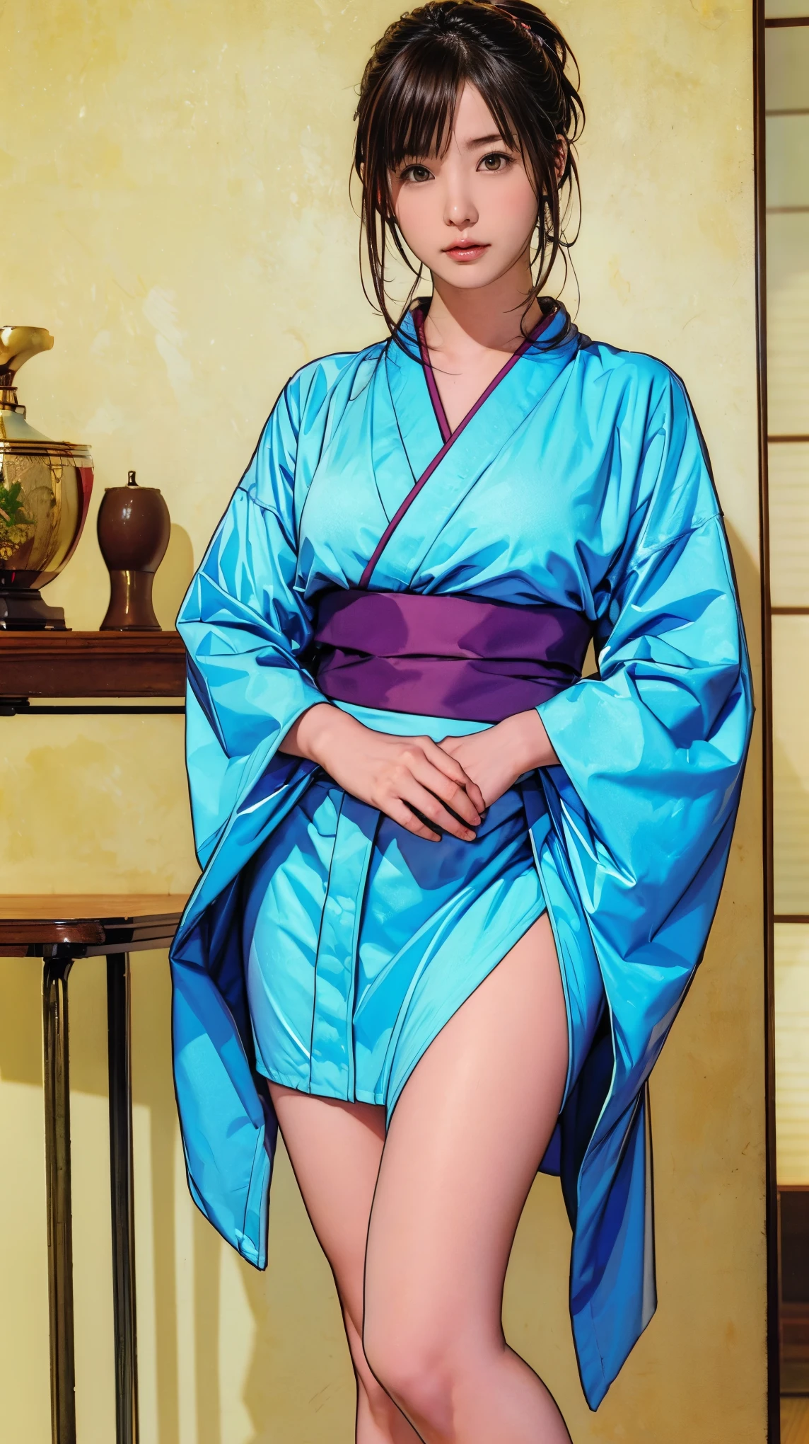 ((masterpiece)),(((Highest quality))),((Character design sheet)),Thin thighs,Long legs,masterpiece, Japanese Kimono, woman, 30 years old,
