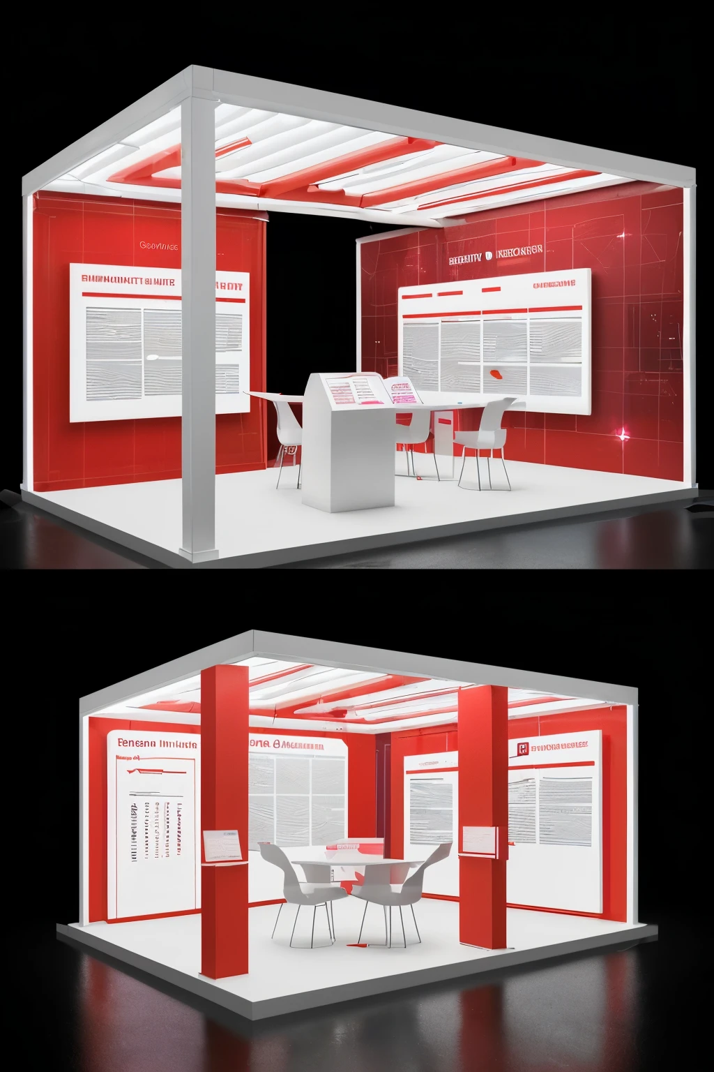 Create an image of a rectangular entrepreneurship museum with bright red and white colors. The museum must have the name "Kalary" prominent at the entrance and within the space, with holographic projections that tell the story of student innovation and creativity. Small Hexagon Honeycomb Shelves (of many pastel colors) display products, and the environment must be modern and energizing, with LED lighting in white and red tones, in addition to interactive stations to learn about the entrepreneurial process.