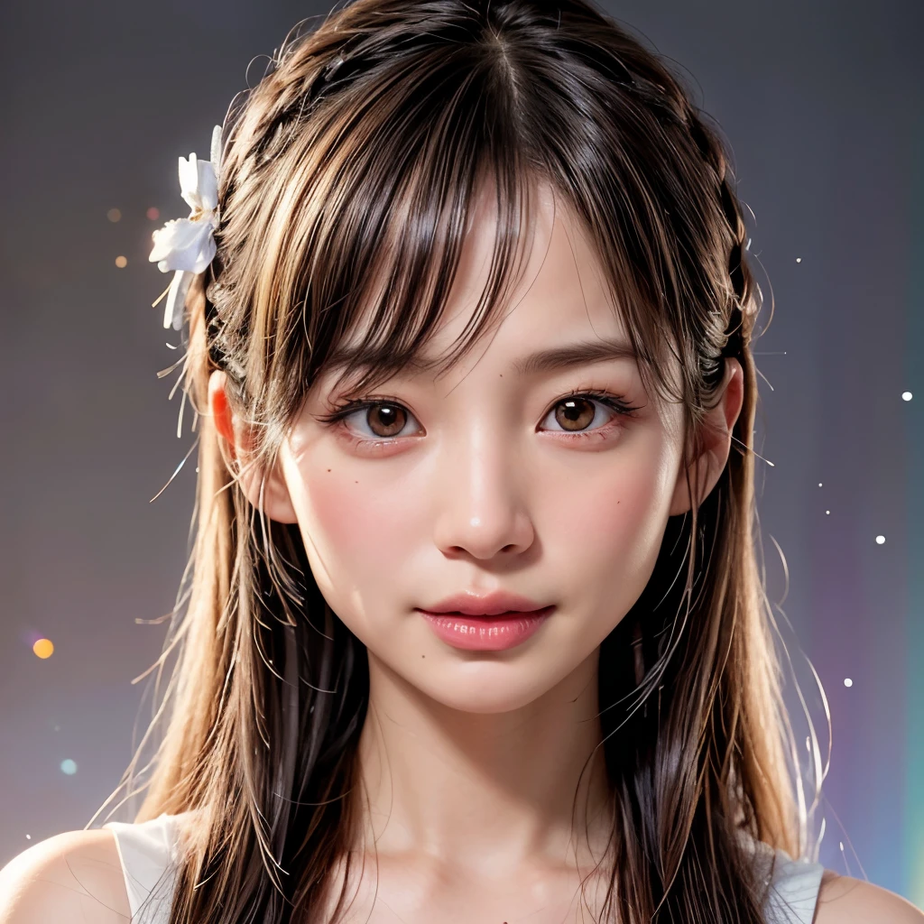NSFW, 8k, High-level, absurd, masterpiece, best quality, primitive, very detailed CG, very detailed wallpaper, perfect lighting, Extremely detailed (((The personifying " ルーシーリュー " as a ))), MysticSight, Tyndall effect, Tyndall scattering, Studio gray background with (many Dazzling RainbowColor particles BokeH:1.28), (RoundlyButts, ThighGap), (Exposed:0.4), (Assfocus with looking ahead), BREAK (NOGIZAKA face variations) Extremely Detailed very KAWAII face variations, perfect anatomy, Childish, captivating gaze, elaborate detailed Eyes with (sparkling highlights:1.28), long eyelashes、Glossy RED Lips with beautiful details, Coquettish tongue, Rosy cheeks, Radiant PearlSkin with clear transparency . { (Dynamic LifeLike expressions:1.4) | :d) }, (large eyes:-1) .