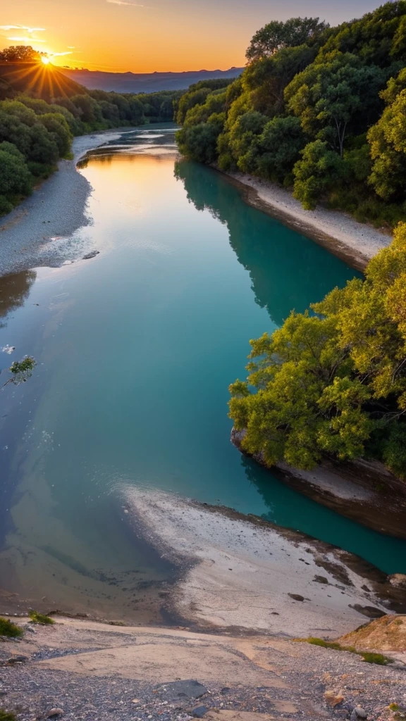 A very beautiful river, crystal clear water and a stunning landscape with a wonderful sunset