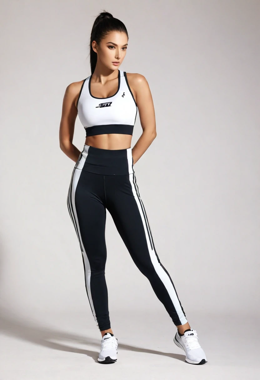 Beautiful sexy woman, beautiful athletisure style, shoes sport, full length