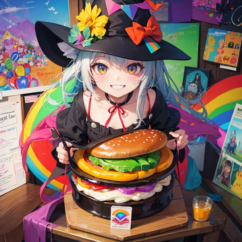 witch(Art room Painting on canvas(hamburger Rainbow colors)smile)Poster
