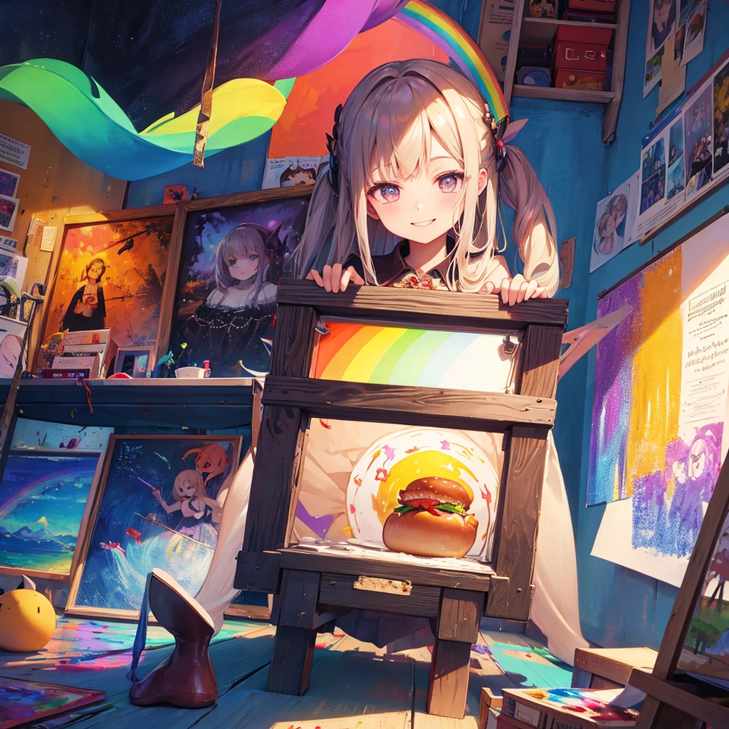 witch(Art room Painting on canvas(hamburger Rainbow colors)smile)Poster