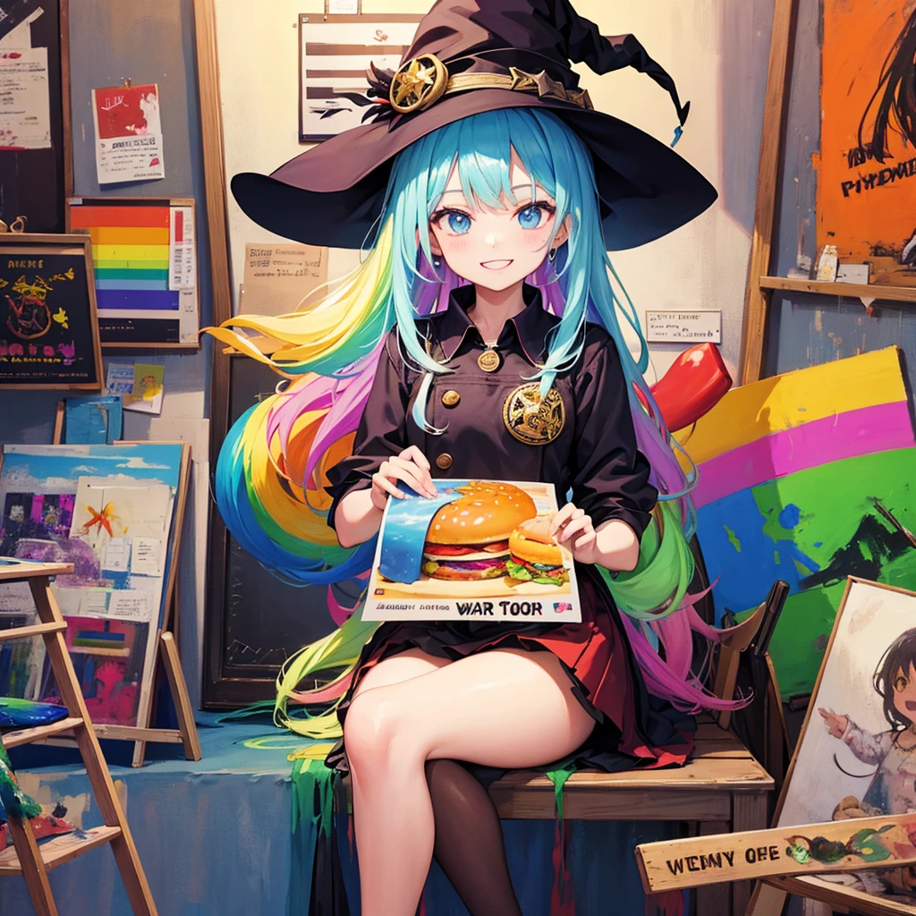witch(Art room Painting on canvas(hamburger Rainbow colors)smile)Poster