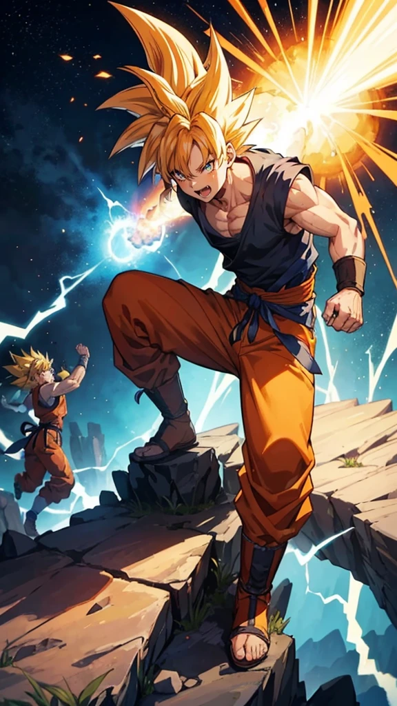 On an uncharted planet, Goku senses a potent energy source and faces off against Zara, a formidable alien warrior. Their relentless battles and weeks of training push Goku to his limits. Ultimately, Goku unleashes his Super Saiyan form, achieving victory. The two fighters part ways as friends, leaving behind a legacy of an epic battle and a newfound bond with the planet's inhabitants.