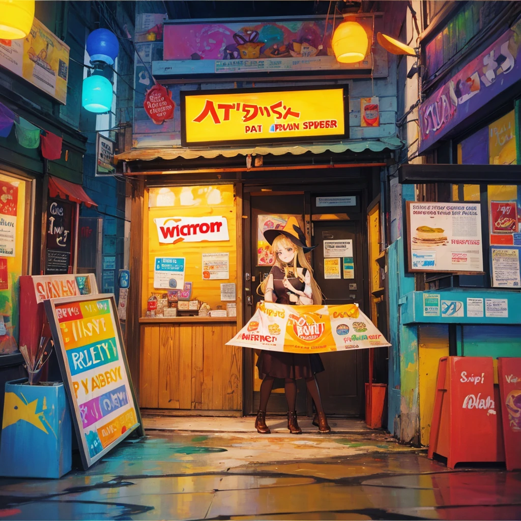 witch(Art room Painting on canvas(Burger Shop Rainbow colors)smile)Poster