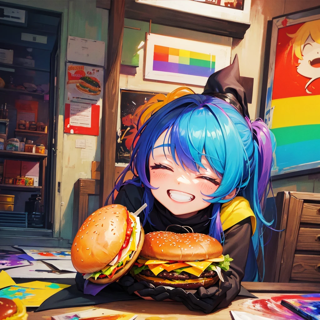 witch(Art room Painting on canvas(Burger Shop Rainbow colors)smile)Poster
