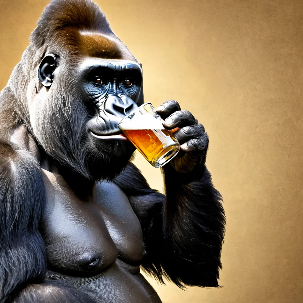 animated gorilla drinking beer