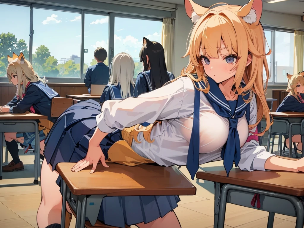 high school girl、classroom、(Big Breasts)、((((独奏))))、