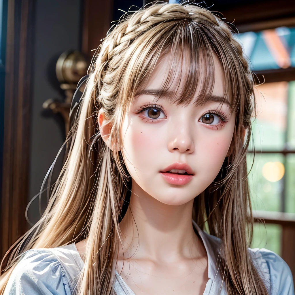 NSFW, 8k, High-level, absurd, masterpiece, best quality, primitive, very detailed CG, very detailed wallpaper, perfect lighting, Extremely detailed (((The personifying " エリザベス・スワン " as a Little Girl))), MysticSight, Tyndall effect, Tyndall scattering, Studio gray background with (many Dazzling RainbowColor particles BokeH:1.28), (RoundlyButts, ThighGap), (Exposed:0.4), (Assfocus with looking ahead), BREAK (NOGIZAKA face variations) Extremely Detailed very KAWAII face variations, perfect anatomy, Childish, captivating gaze, elaborate detailed Eyes with (sparkling highlights:1.28), long eyelashes、Glossy RED Lips with beautiful details, Coquettish tongue, Rosy cheeks, Radiant PearlSkin with clear transparency . { (Dynamic LifeLike expressions:1.4) | :d) }, (large eyes:-1) .