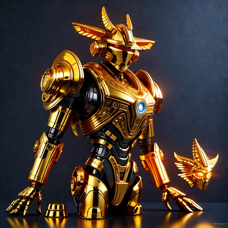 statue of a golden robot on a black surface, cute elaborate epic robot, greek god in mecha style, cyber steampunk 8 k 3 d, detailed cosmic angelic robot, the golden humanoid robot, gold sci - fi armour, detailed humanoid, 3 d 8 k octan render, sculpture of moloch, rendered in keyshot