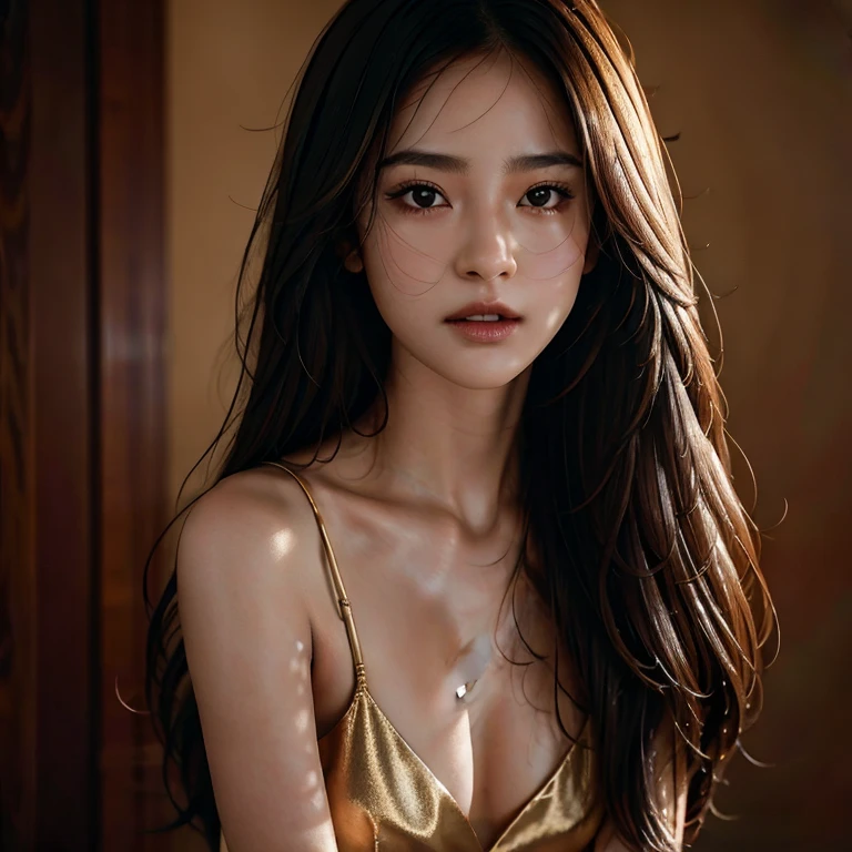  Best portrait photography, RAW photo, 8K UHD, film grain, cinematic lighting, elegant 1girl, (natural skin texture), natural pose, embellishments, cinematic texture, 35mm lens, shallow depth of field, silky long hair,