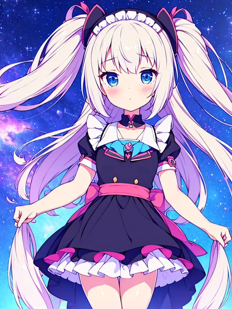 Vtuber Beautiful great quality 8k very detailed perfect anatomy a girl in a black and white dress standing on a blue floor, an anime drawing inspired by Puru, trend on pixiv, tachisme, Live2D Virtual Youtuber Model, anime moe art style, holoviva, mikudayo, magical girl style, my dress anime darling, maid outfit, I will deny the matter 