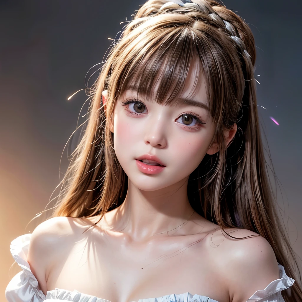 NSFW, 8k, High-level, absurd, masterpiece, best quality, primitive, very detailed CG, very detailed wallpaper, perfect lighting, Extremely detailed (((The personifying " エリザベス・スワン " as a Little Girl))), MysticSight, Tyndall effect, Tyndall scattering, Studio gray background with (many Dazzling RainbowColor particles BokeH:1.28), (RoundlyButts, ThighGap), (Exposed:0.4), (Assfocus with looking ahead), BREAK (NOGIZAKA face variations) Extremely Detailed very KAWAII face variations, perfect anatomy, Childish, captivating gaze, elaborate detailed Eyes with (sparkling highlights:1.28), long eyelashes、Glossy RED Lips with beautiful details, Coquettish tongue, Rosy cheeks, Radiant PearlSkin with clear transparency . { (Dynamic LifeLike expressions:1.4) | :d) }, (large eyes:-1) .