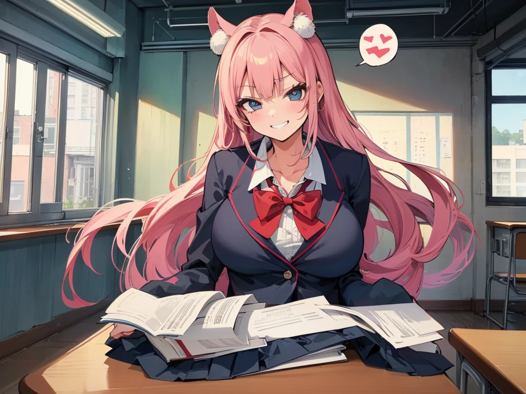 high school girl、Dressed in high 、School classroom、()、Grinning face、There is only one person、((((独奏))))、(one girl)、smirk、