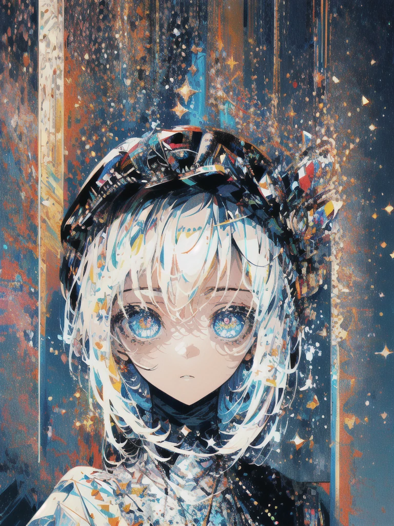 ((masterpiece, highest quality, Super detailed, High resolution)), alone, beautiful girl, shining eyes, perfect eyes, 15 years old, black white gold theme,