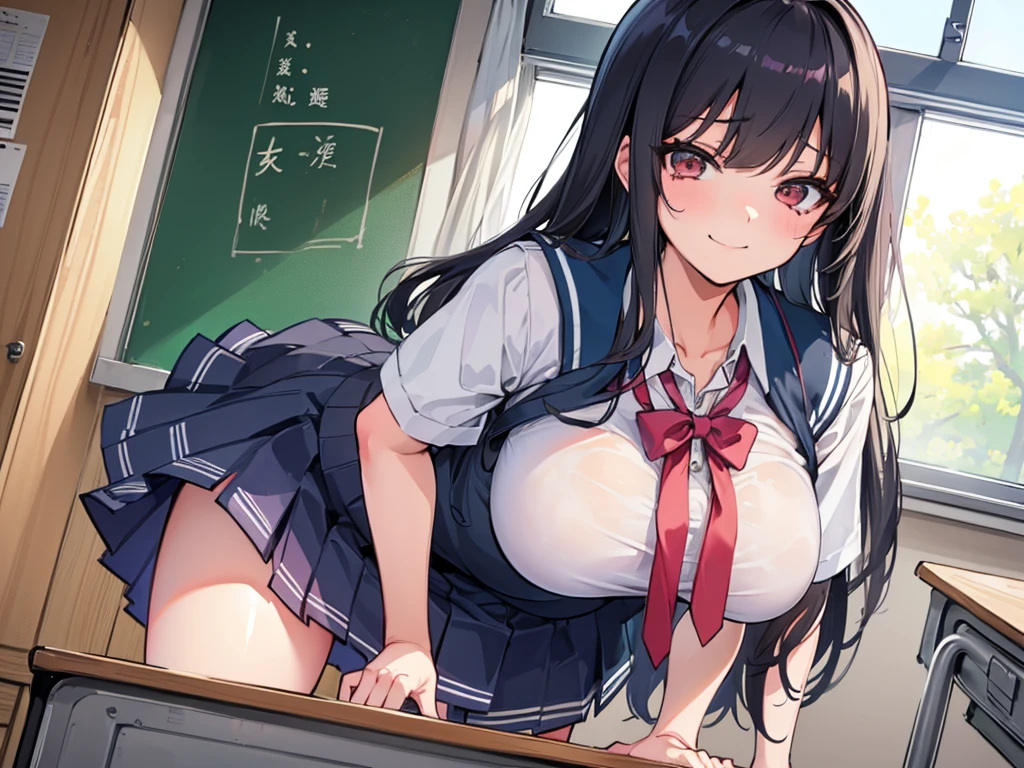 high school girl、Dressed in high 、School classroom、(())、There is only one person、((((独奏))))、(one girl)、smirk、