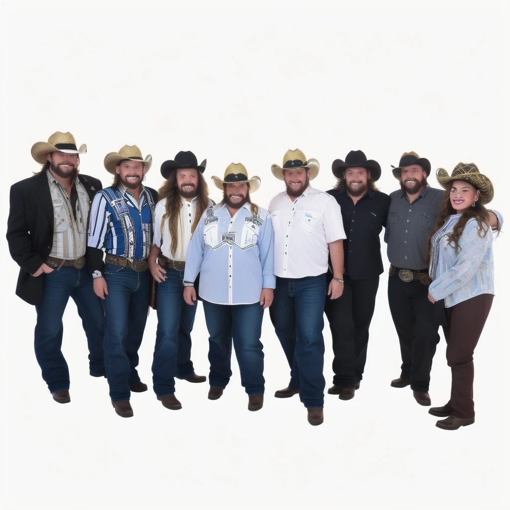 several people in cowboy hats pose for a photo, a A group of people, Cowboys, A group of people, realistic photo, folkloric, photo taken in 2 0 2 0, on light background, cowboy theme, eloy band, bottomless, full team, full length portrait of a group, sombrero, 2 0 2 2 photos