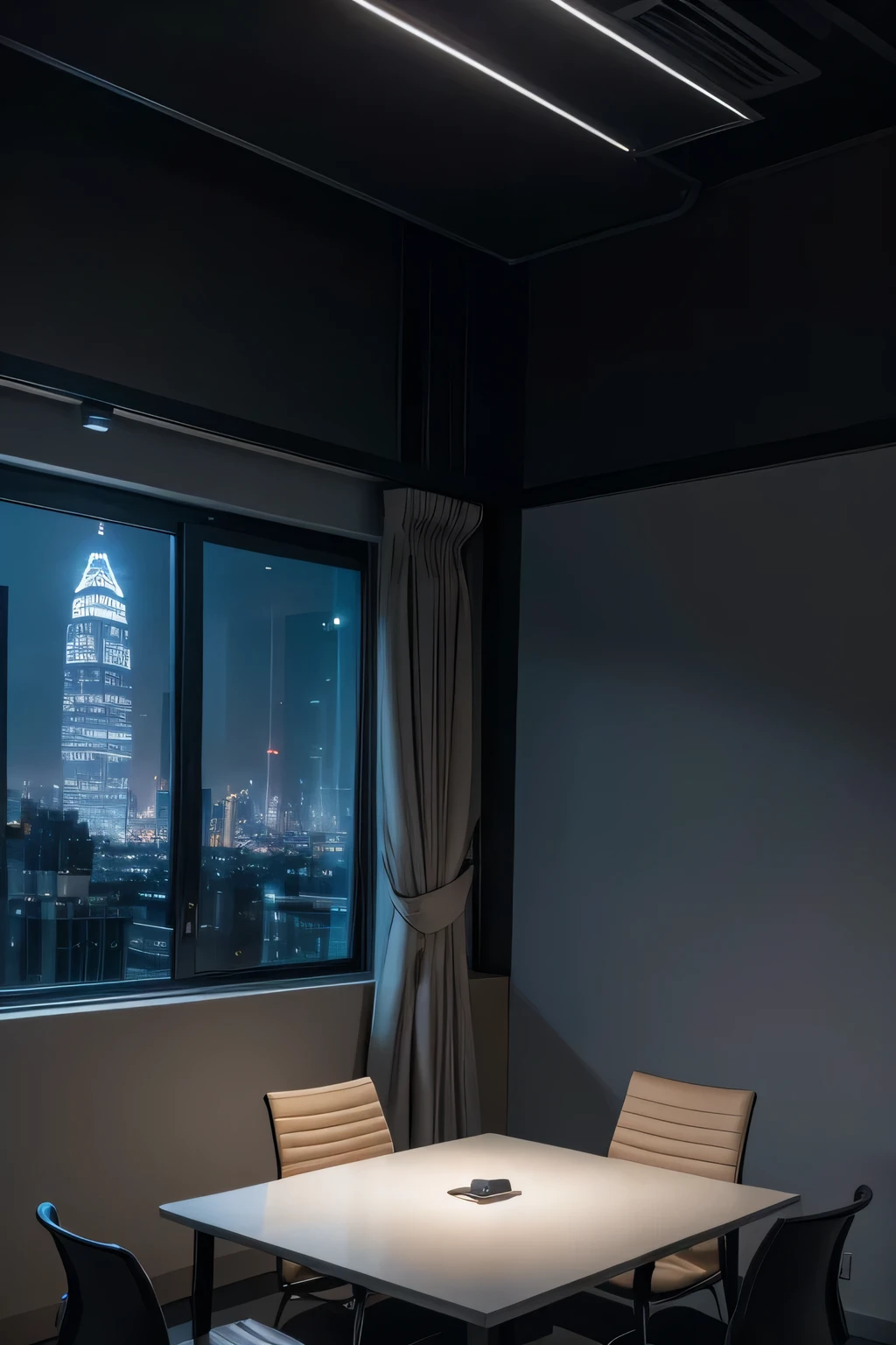 a night image of a modern interview room