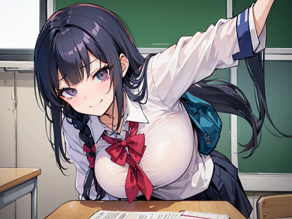high school girl、Dressed in high 、School classroom、(())、There is only one person、((((独奏))))、(one girl)、smirk、