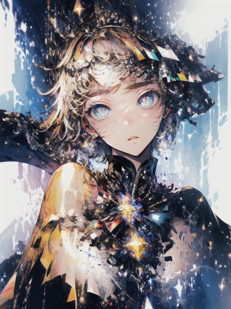 Rainbow" Theme, (1 girl, Masterpiece star), (Illustrator: 1.2, paper art: 1.2, Zen entanglement: 1.8, Geometry: 1.2,3D rendering of), (Best quality, Detailed details, Masterpiece, offcial art, movie light effect, 4K, Light and dark contrast)