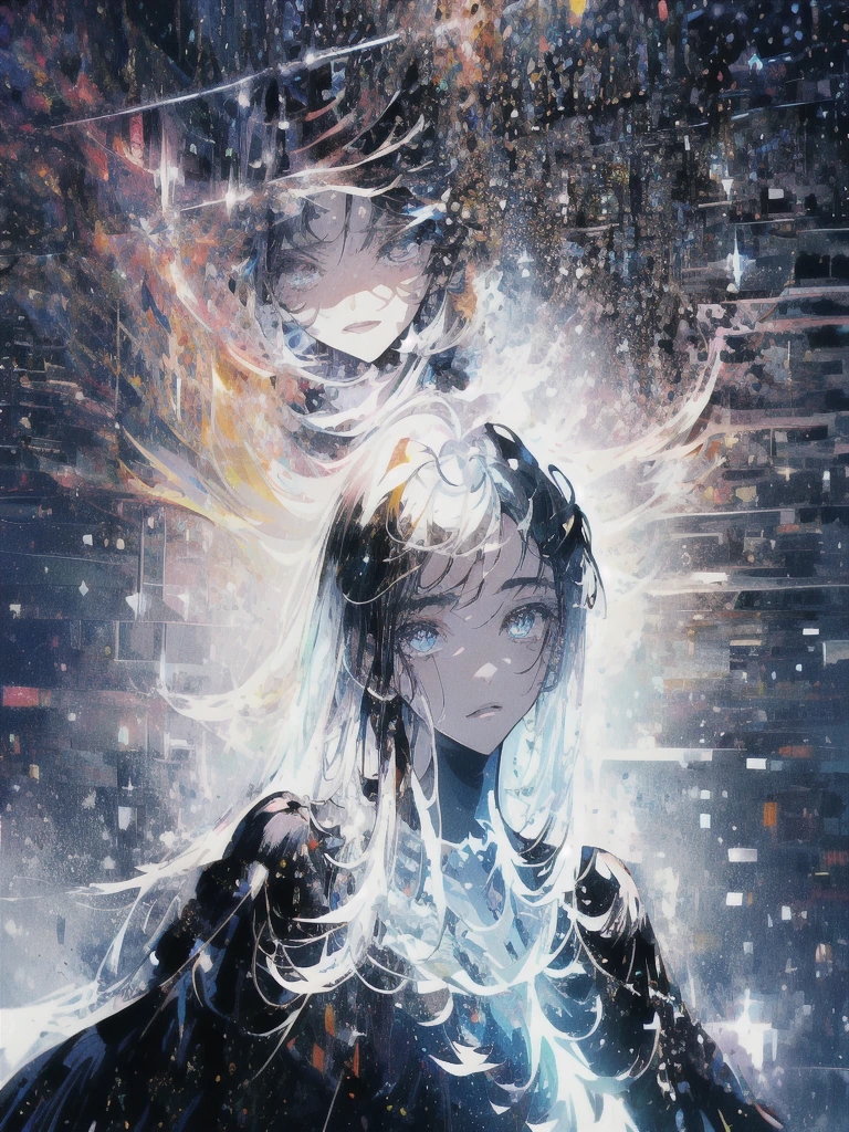 ((masterpiece, highest quality, Super detailed, High resolution)), alone, beautiful girl, shining eyes, perfect eyes, 15 years old, black white gold theme,