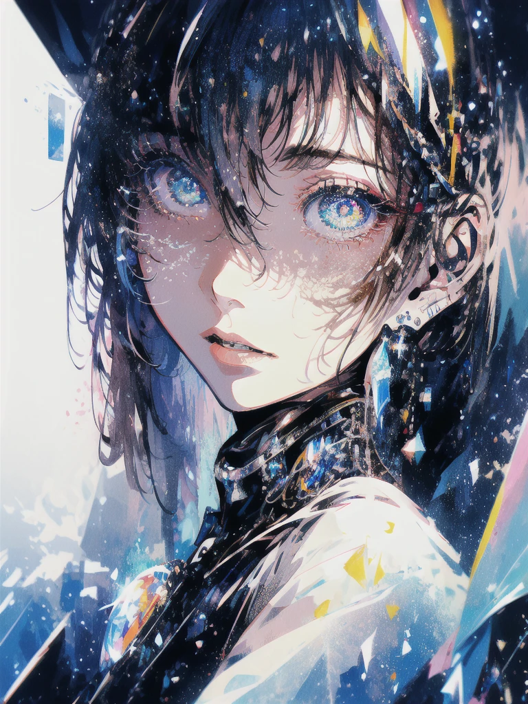 ((masterpiece, highest quality, Super detailed, High resolution)), alone, beautiful girl, shining eyes, perfect eyes, 15 years old, black white gold theme,