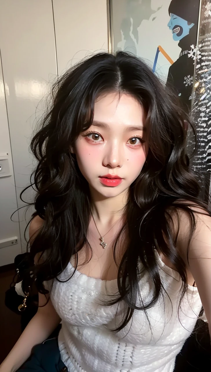 Best quality, 8k, perfect lighting, masterpiece, ultra high res, (photorealistic:1.4), raw photo,1girl, solo, realistic, looking at viewer, upper body, detailed arctic background, winter clothes, dynamic pose, snow, snowflakes, night, aurora sky, detailed oily skin, red lips, closed mouth,
