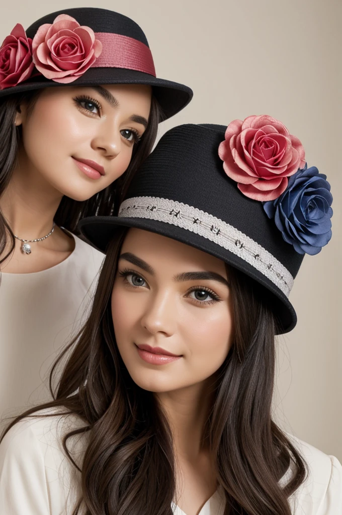 Two-needle hats with flower and heart design