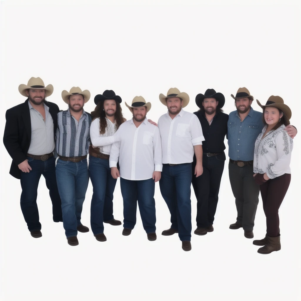 several people in cowboy hats pose for a photo, a A group of people, Cowboys, A group of people, realistic photo, folkloric, photo taken in 2 0 2 0, on light background, cowboy theme, eloy band, bottomless, full team, full length portrait of a group, sombrero, 2 0 2 2 photos
