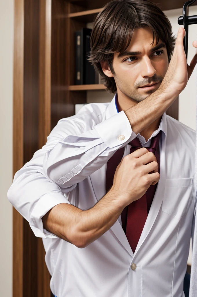 An image for children of a professional male getting dressed